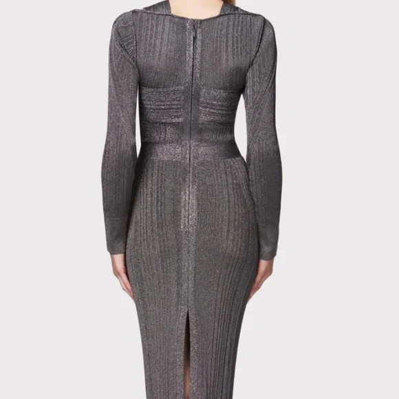 HERVE LEGER VARIEGATED RIB DRAPED METALLIC GOWN - Picture 6 of 7